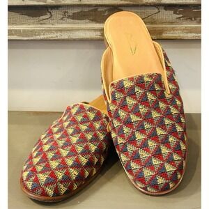 Baggio Italy Mens 10M (Unisex)Handmade Tapestry Mule Loafers Vero Cuoio Leather